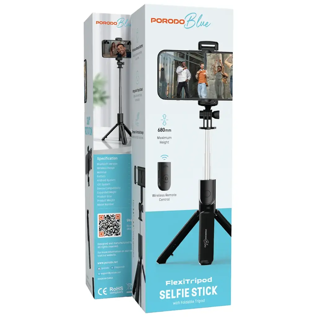 Porodo blue selfie stick with tripod